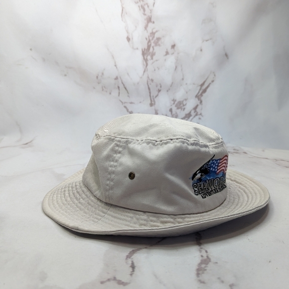 SeaWorld Hat Vintage 90s Bucket Beige Flag Shamu Cap Canvas Cotton Embroidered - Picture 8 of 9